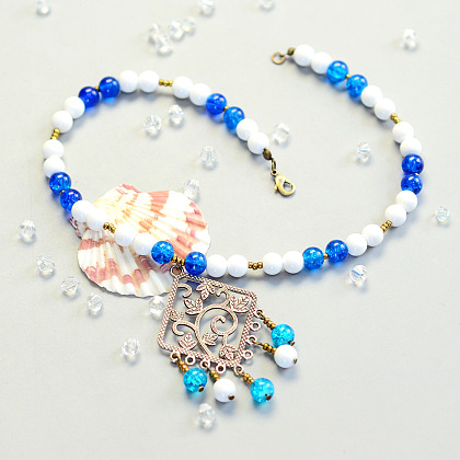 Ethnic Blue and White Jade Necklace-1