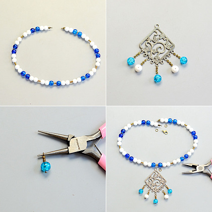 Ethnic Blue and White Jade Necklace-4