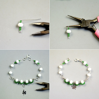 Weißes und grünes Perlenarmband-5