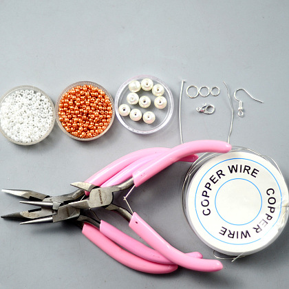 Conjunto de pulsera y aretes de perlas estilo bobinado de alambre-2