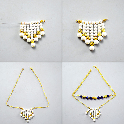 Goldene Halskette mit Perlenanhängern-4