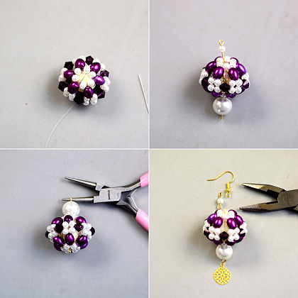 紫色のビーズのイヤリング-5