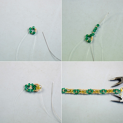 Браслет из желтых и зеленых гальванических стеклянных бусин-3