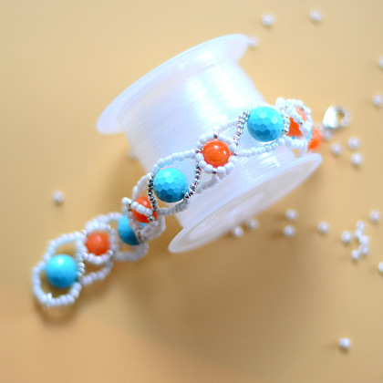 Bracelet de perles orange et bleues-1