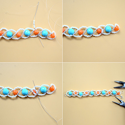 Bracelet de perles orange et bleues-4