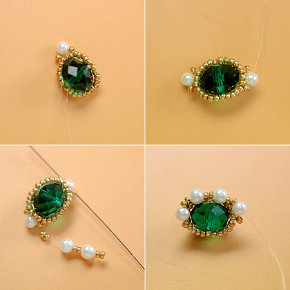 Bague en cristal vert avec perles-4