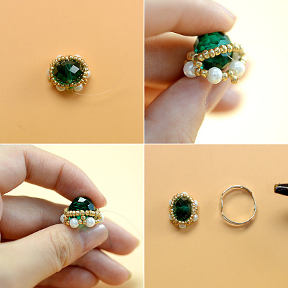 Bague en cristal vert avec perles-5
