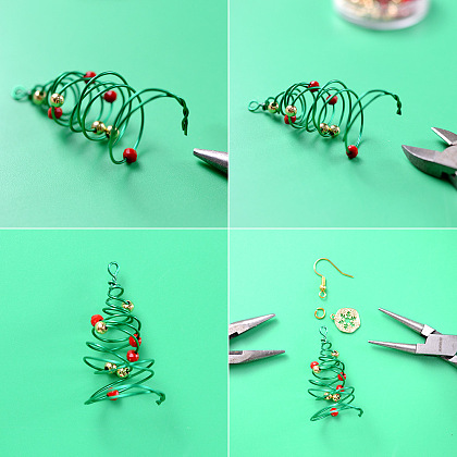 Wire Winding Christmas Tree Earrings-5