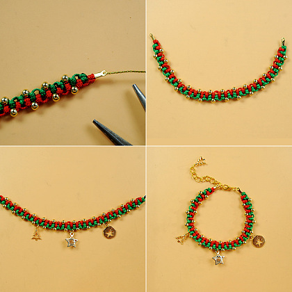 Bracelet tressé de Noël vert et rouge-6