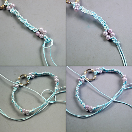 Dunkeltürkises geflochtenes Armband mit Perlen-6