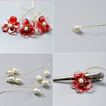 Red Flower Hairclip with Pearls-4