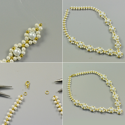 Conjunto de collar y aretes de perlas-7