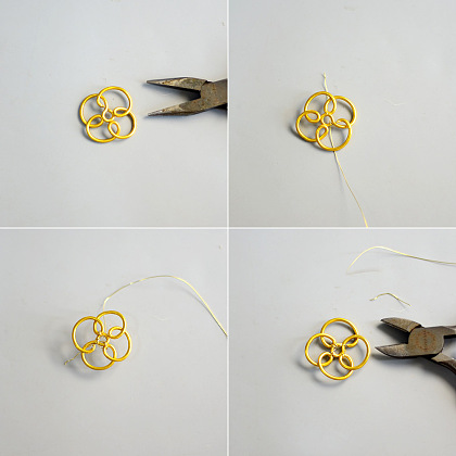Goldene, mit Draht umwickelte Blumenohrringe-5