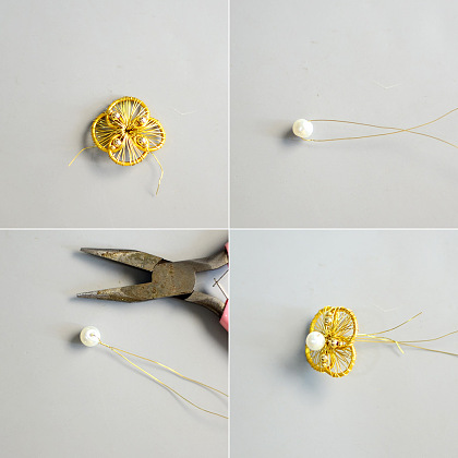 Goldene, mit Draht umwickelte Blumenohrringe-7