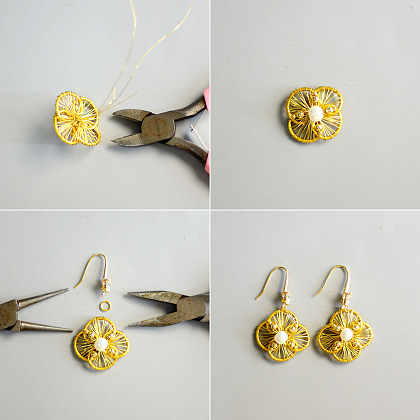 Goldene, mit Draht umwickelte Blumenohrringe-8