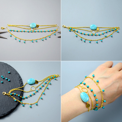 Multi-layer Turquoise Bead Bracelet-5