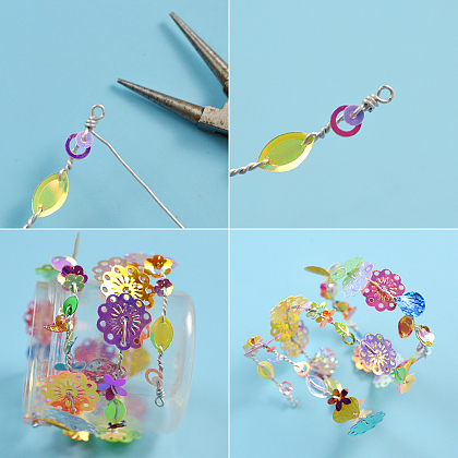 Браслет из проволоки с эффектом памяти и пайетками-5