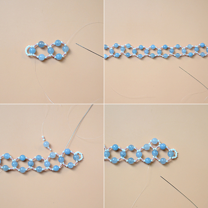 Large bracelet de perles avec perles d'aigue-marine bleues-4