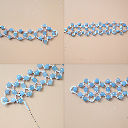 Large bracelet de perles avec perles d'aigue-marine bleues-5