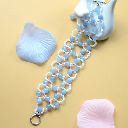 Large bracelet de perles avec perles d'aigue-marine bleues-6