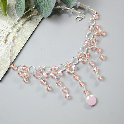 Collar de cristal rosa de boda