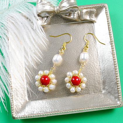 Vintage Flower Pearl Earrings-1