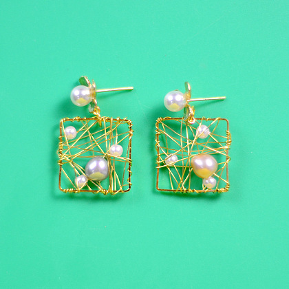 Wire Wrapped Square Earrings