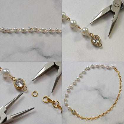 真珠のマルチ連メタルローズネックレス