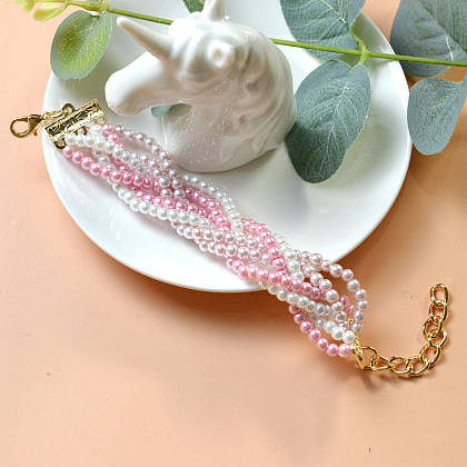 Плетеный браслет с розовым жемчугом