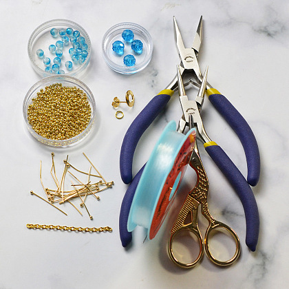 Серьги с висячими синими стеклянными бусинами-2