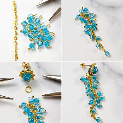 Серьги с висячими синими стеклянными бусинами-6