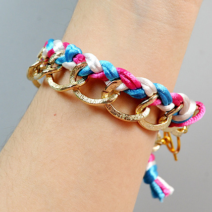 Golden Chain Bracelet with Braided Nylon Wire-6