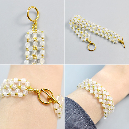 Bracelet large en perles de pierre de lune