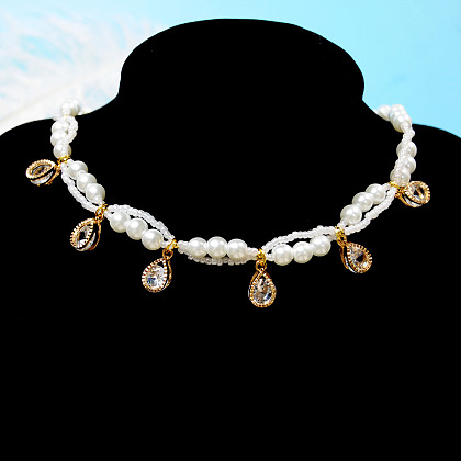 Elegant Pearl Necklace with Alloy Charms