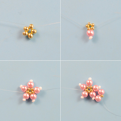 Elegante collar de flores de perlas de dos colores-3