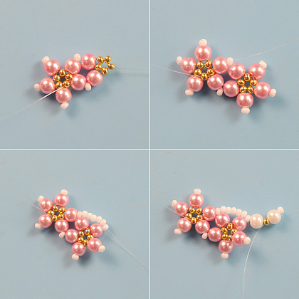 Elegante collar de flores de perlas de dos colores-4