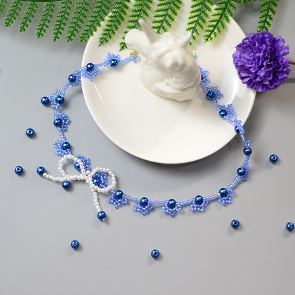 Gargantilla con lazo de perlas azules-1