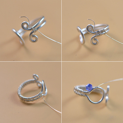 Blue Wire Wrapping Cuff Ring-4