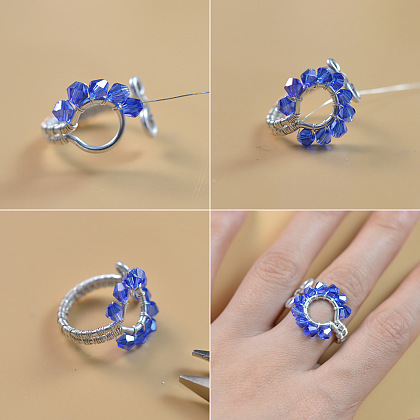 Blue Wire Wrapping Cuff Ring-5
