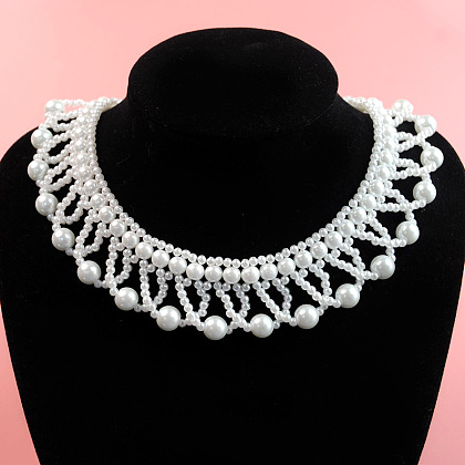 Hermoso collar de perlas blancas-6