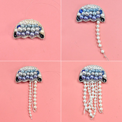 Broche brodée en forme de méduse avec perle-4