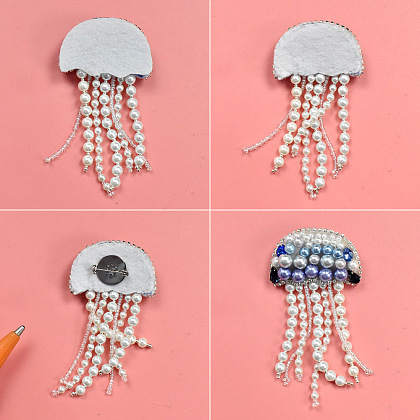 Broche brodée en forme de méduse avec perle-5