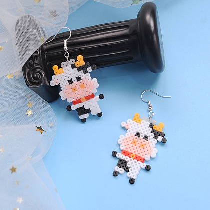 Cute Cow Shaped Earrings With Fuse Beads
