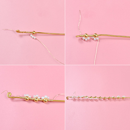 Bracelet en perles dorées avec breloque en émail-4