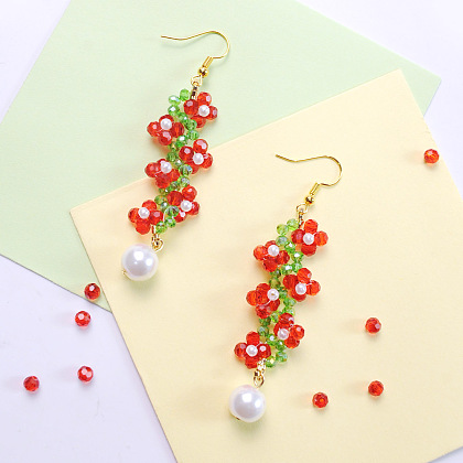 Graziosi orecchini con perline a forma di fiore rosso-1