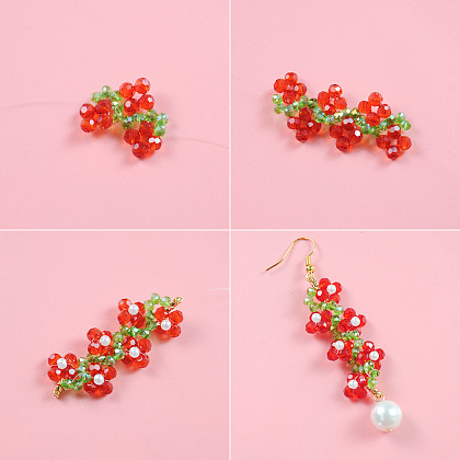 Graziosi orecchini con perline a forma di fiore rosso-4