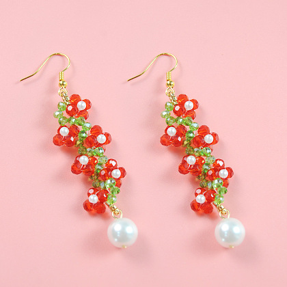 Graziosi orecchini con perline a forma di fiore rosso-6