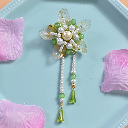 Delicate Green Flower liked Hair Clip-1