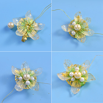Zarte grüne Haarspange mit Blumenmuster-2
