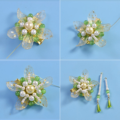 Zarte grüne Haarspange mit Blumenmuster-3
